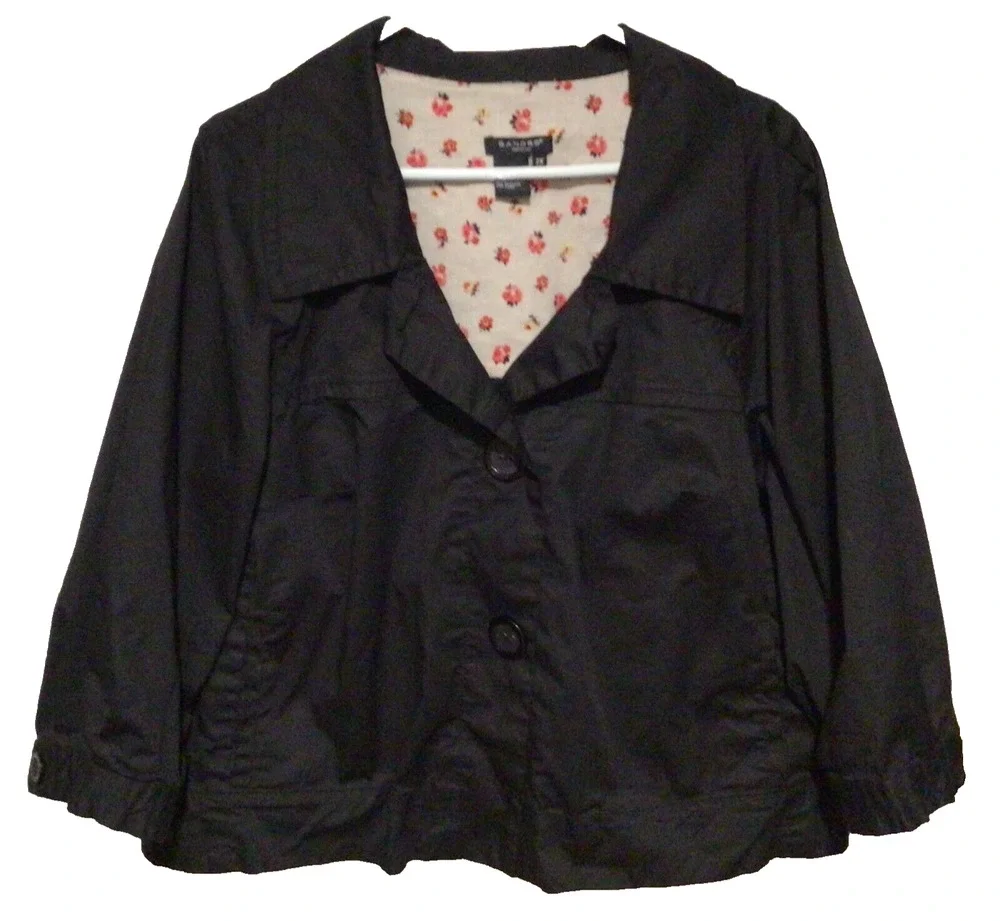 Sandro Sportswear Black Cotton Cropped Jacket Button Front Women’s Size 2X